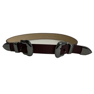 Vince Camuto Double Buckle Faux Leather Belt Burgundy M